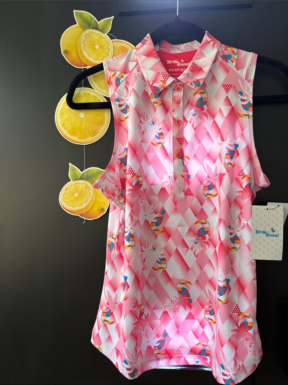 Birdiebound Pink Tropical Toucan Sleeveless Polo Tank Golf NWT
